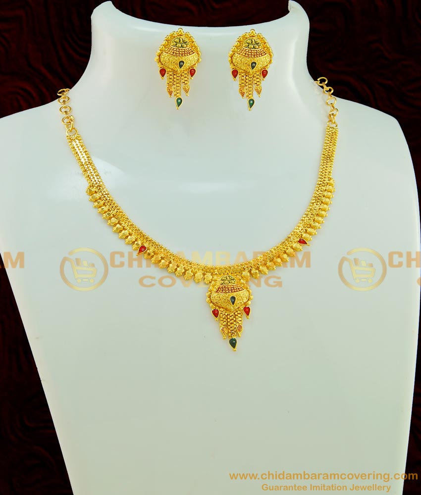 NLC553 - Buy Gold Forming Jewellery Simple Necklace Design with Earring Artificial Jewellery