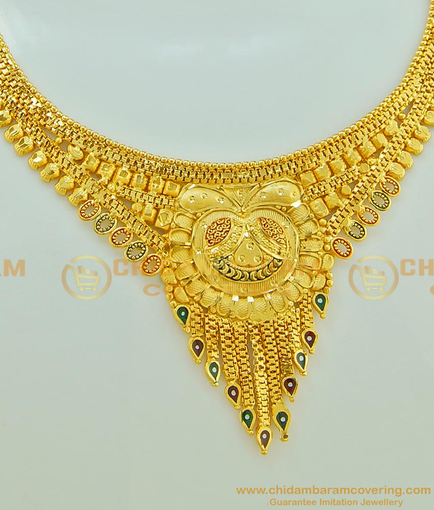 NLC555 - Buy Bridal Wear Jewellery Enamel Forming Gold Necklace Design with Earring for Female