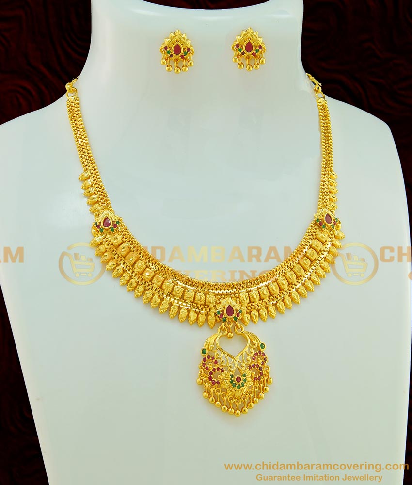 NLC558 - beautiful gold forming short necklace high quality ad stone new model party wear Necklace Set