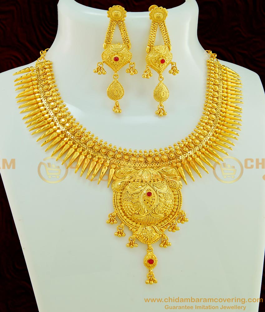 NLC560 - Grand Look Marriage Bridal Real Gold Necklace Kerala Mullapoo Design Gold Forming New Designer Necklace Set