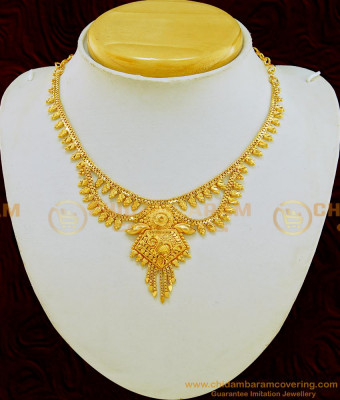 NLC566 - Traditional Gold Covering Two Line Necklace Design Indian Wedding Jewellery Online