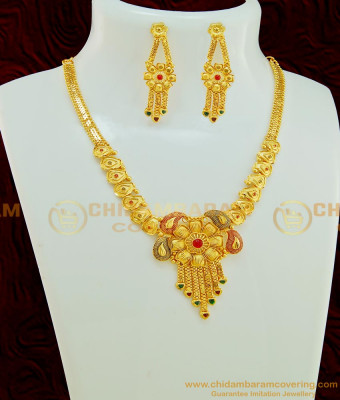 NLC571 - Latest Mango Design Party Wear Gold Forming Necklace Set Imitation Jewellery Online