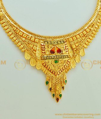 NLC572 - Traditional Bridal Wear Gold Look Necklace Gold Forming Jewellery Buy Online