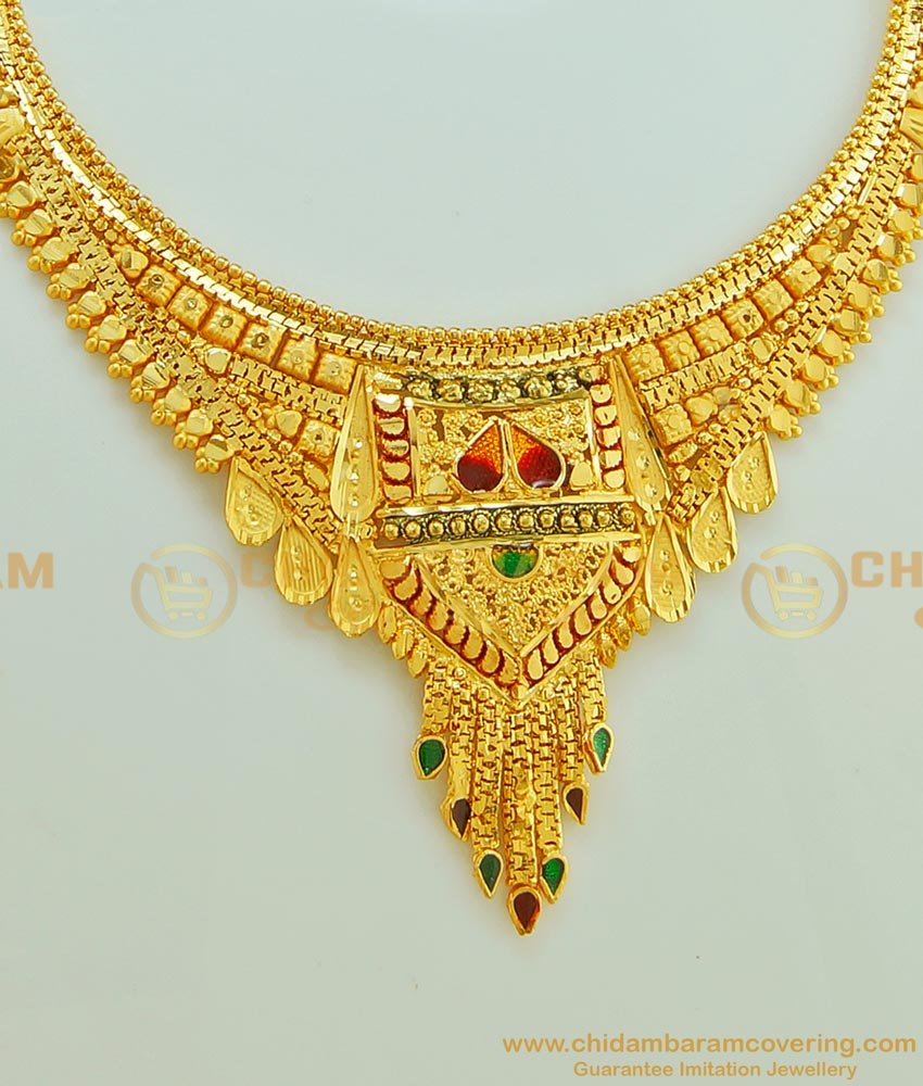 NLC572 - Traditional Bridal Wear Gold Look Necklace Gold Forming Jewellery Buy Online