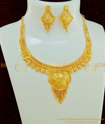 NLC573 - Indian Jewellery One Gram Gold Forming Necklace with Earring Imitation Jewellery