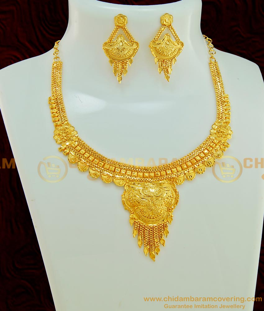 NLC573 - Indian Jewellery One Gram Gold Forming Necklace with Earring Imitation Jewellery