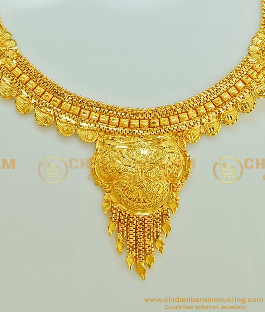 NLC573 - Indian Jewellery One Gram Gold Forming Necklace with Earring Imitation Jewellery