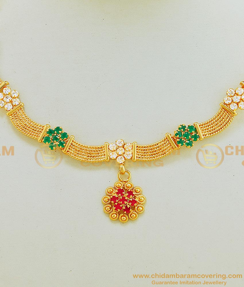 NLC577 - Elegant One Gram Micro Gold Plated Cz Stone Party Were Necklace Design Online