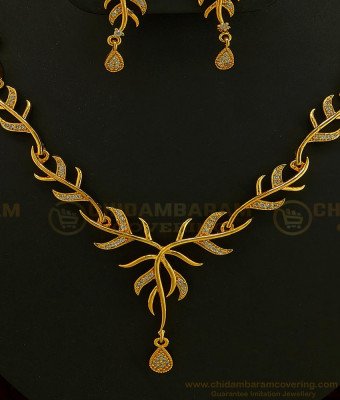 NLC586 - New Fashion Party Wear Necklace Fine Stone Gold Plated Necklace Set Online