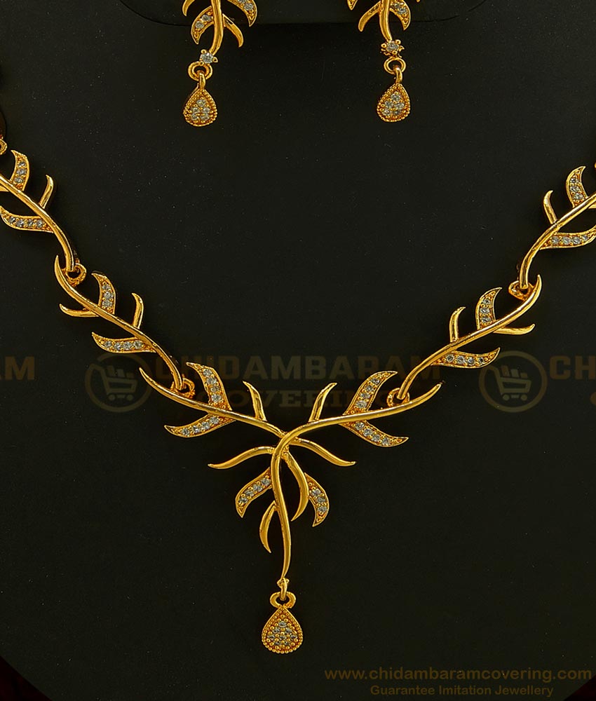 NLC586 - New Fashion Party Wear Necklace Fine Stone Gold Plated Necklace Set Online