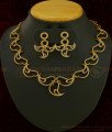NLC587 - Elegant Leaf Design White Stone Never Fade Party Wear Necklace with Earring Online