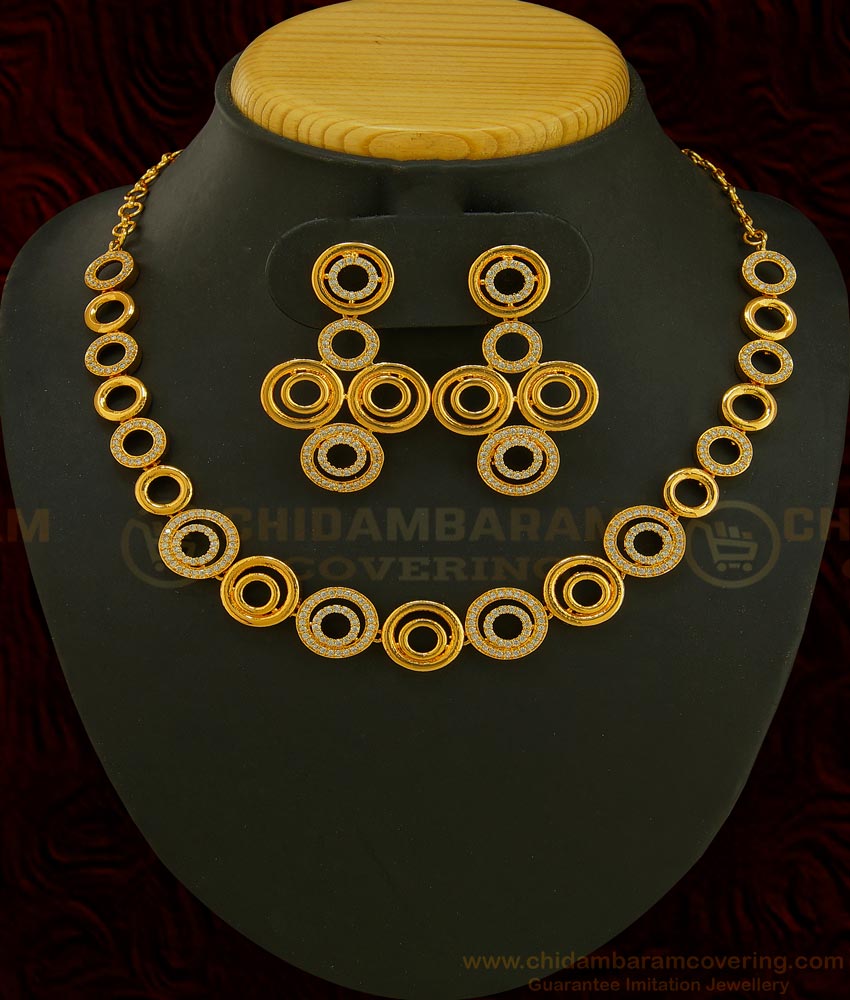 NLC589 - Charming Party Wear Modern Artificial Diamond Necklace Set Best Gift for Girls 