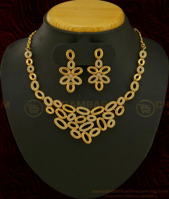 NLC590 - Grand Look Never Fade Yellow Gold Tone Party Wear Necklace Set Fashion Jewellery Online
