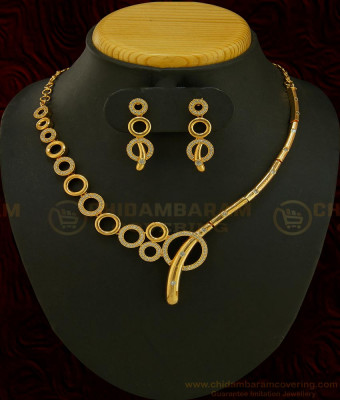 NLC591 - Semi Precious Women Fashion Jewellery Never Fade Yellow Gold Party Wear Necklace with earrings set  