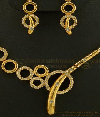 NLC591 - Semi Precious Women Fashion Jewellery Never Fade Yellow Gold Party Wear Necklace with earrings set  