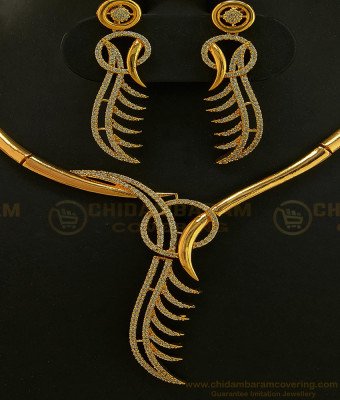NLC592 - Beautiful Rose Gold Necklace Pattern with Earring Western Wear High Quality Fashion Jewelry Online