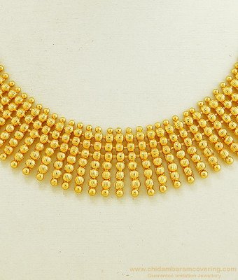 NLC596 - Kerala Jewellery Gold Inspired Heavy Solid Golden Beads Bridal Wear Necklace for Bride 