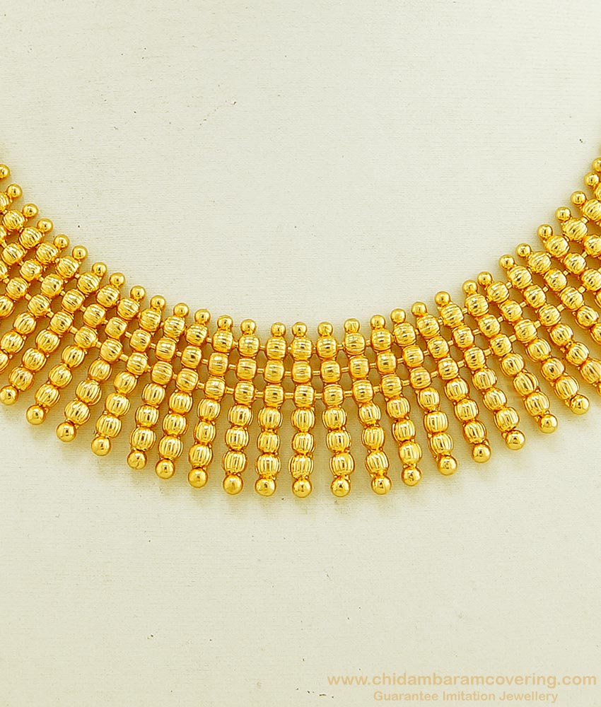 NLC596 - Kerala Jewellery Gold Inspired Heavy Solid Golden Beads Bridal Wear Necklace for Bride 