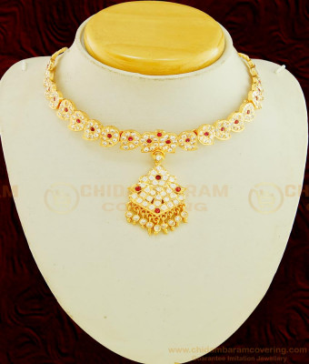 NLC597 - Impon Gold Attigai Design Full Mango Design Impon Attigai Necklace for Wedding