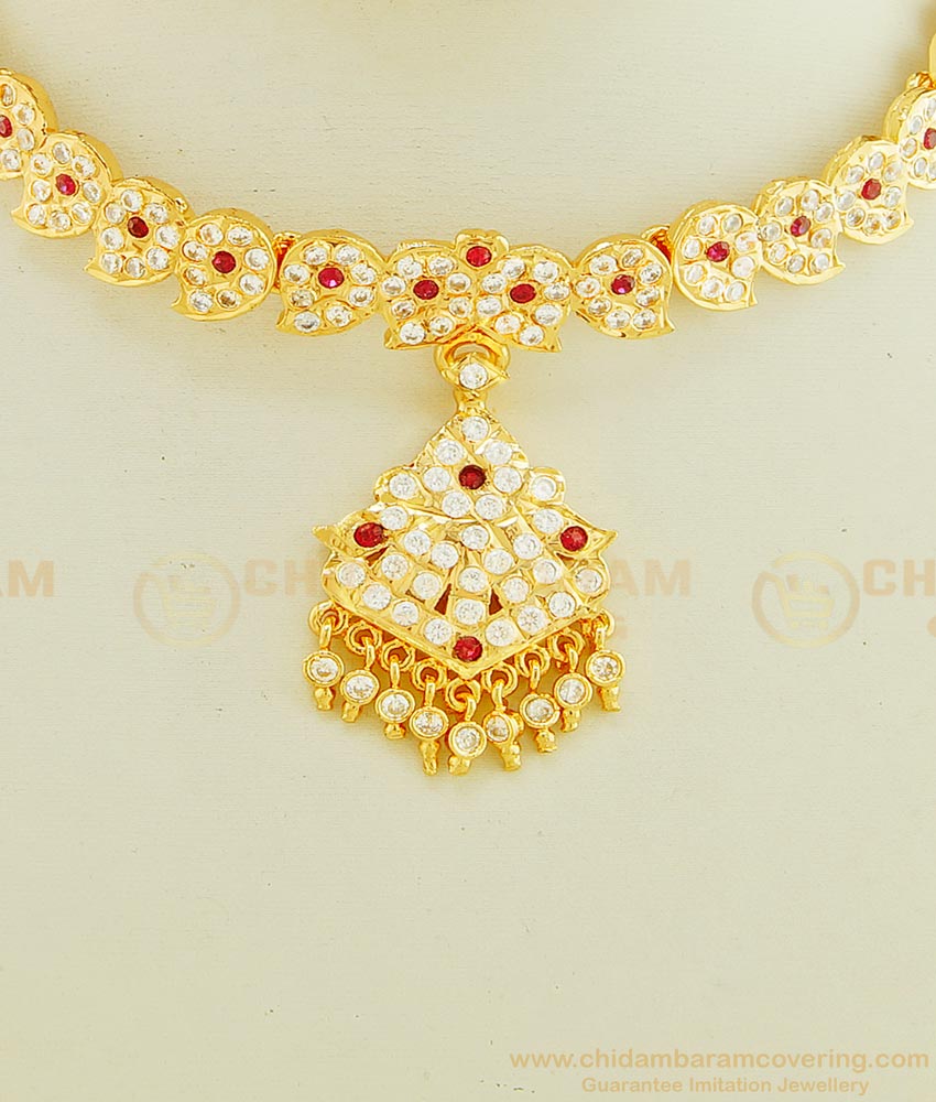 NLC597 - Impon Gold Attigai Design Full Mango Design Impon Attigai Necklace for Wedding