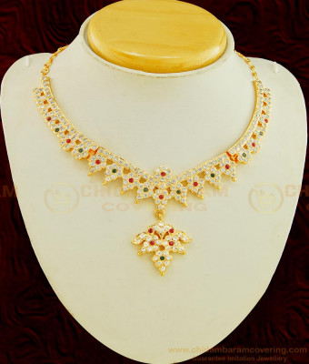 NLC598 - Latest Design Impon Attigai Necklace Multi Stone Gold Design Necklace Five Metal Jewellery