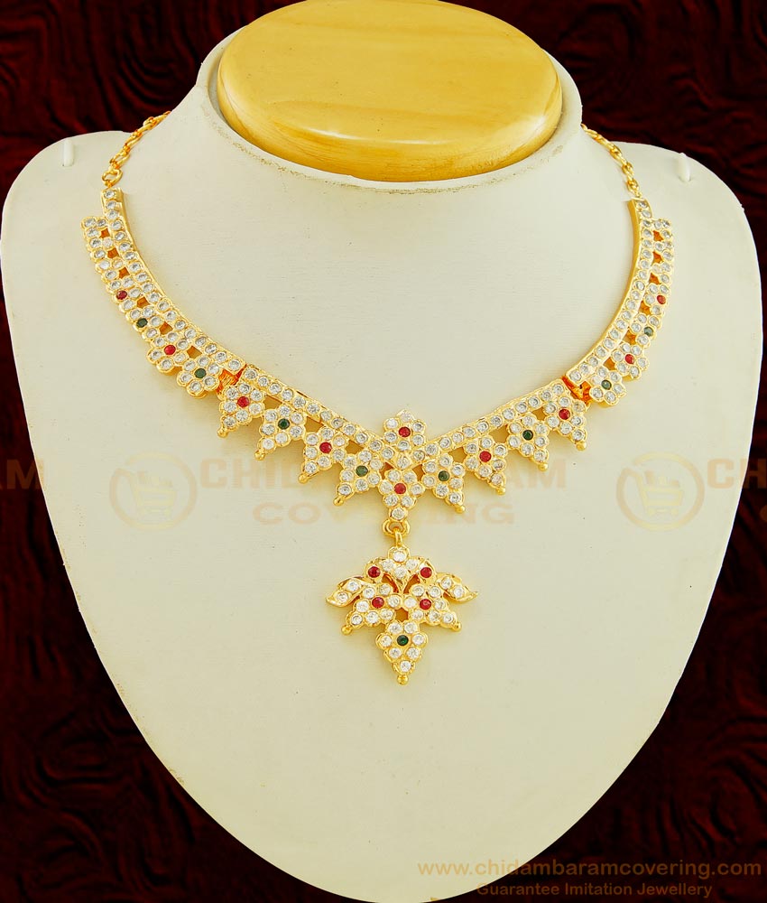 NLC598 - Latest Design Impon Attigai Necklace Multi Stone Gold Design Necklace Five Metal Jewellery