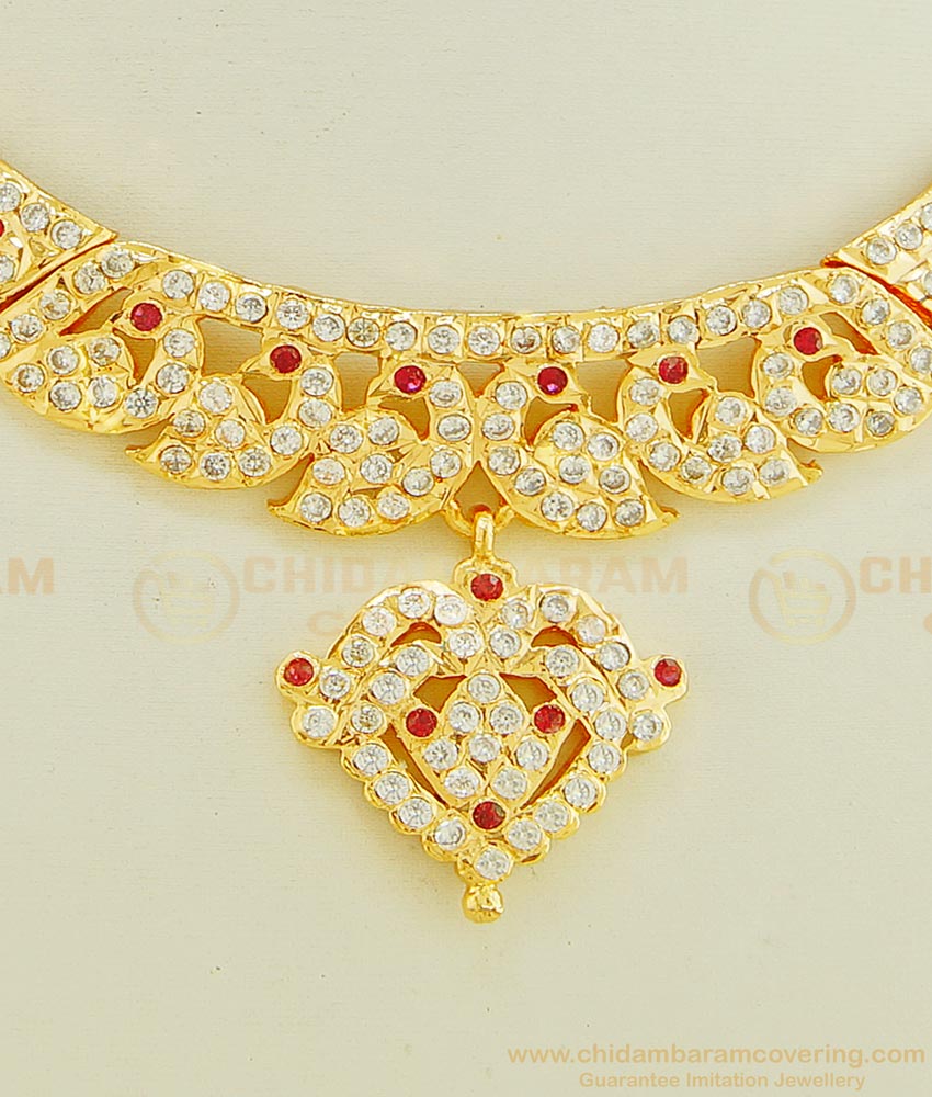 NLC599 - Getti Metal Gold Attigai Design Full Peacock Design Impon South Indian Attigai Necklace 