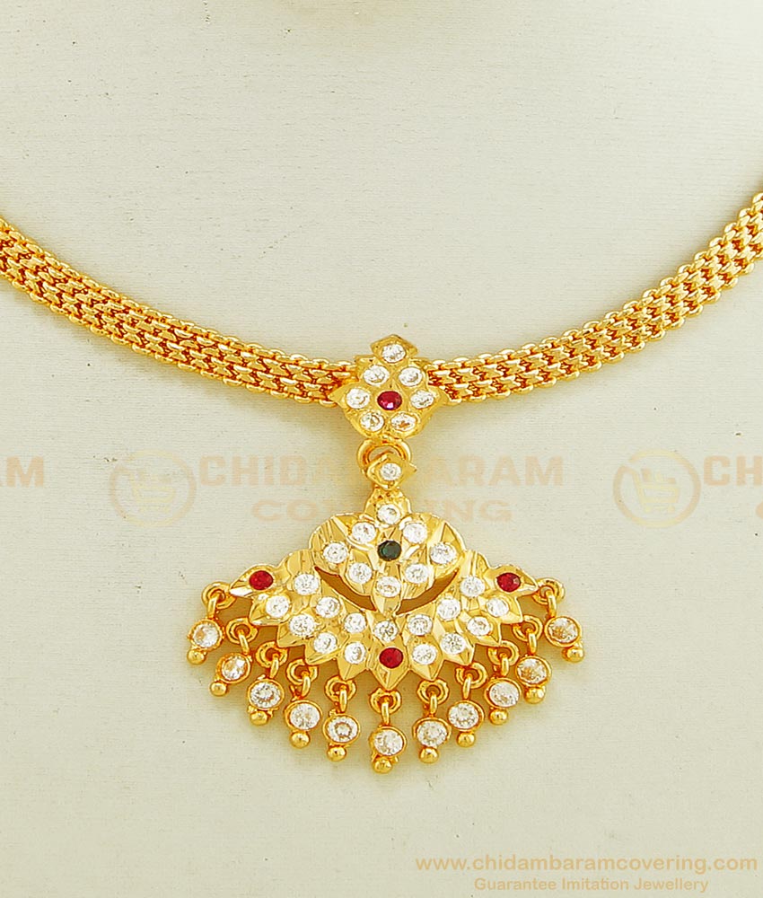 NLC600 - Traditional Jewellery Impon Multi Ad Multi Stone Attigai Necklace Online