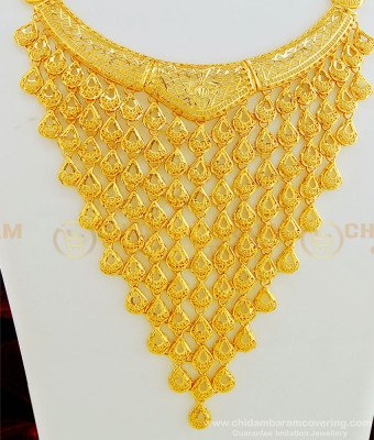 NLC607 - Dubai Gold Jewellery Real Gold Design Grand Look Full Covered Broad Necklace with Earring for Wedding
