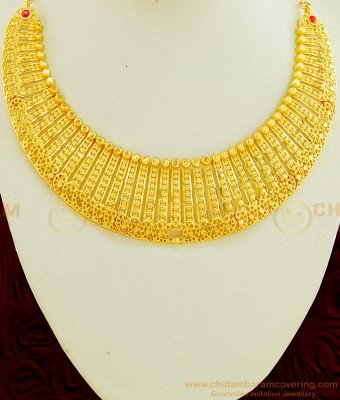 NLC609 - Latest Real Gold Choker Design Gold Forming Mini Choker Necklace with Earring for Wedding