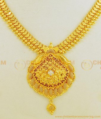 NLC613 - One Gram Gold Plated First Quality Heart Design Chain with White Stone Pendant Necklace 