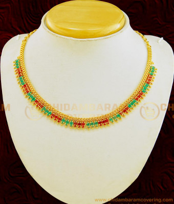 NLC616 - Unique Style Party Wear Single Line Ruby Emerald Stone Necklace for Girls
