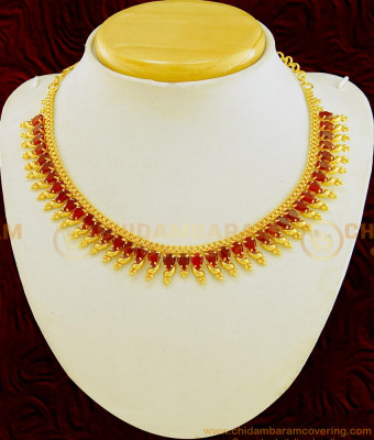 NLC617 - Elegant Party Wear Single Line Ruby Stone Necklace Gold Plated Necklace for Women