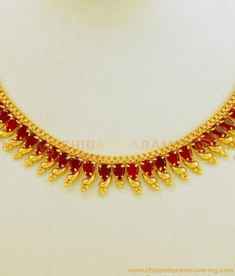 NLC617 - Elegant Party Wear Single Line Ruby Stone Necklace Gold Plated Necklace for Women
