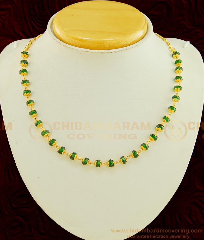 NLC618 - Unique One Gram Gold Plated Green Crystal Chain Necklace for Daily Use