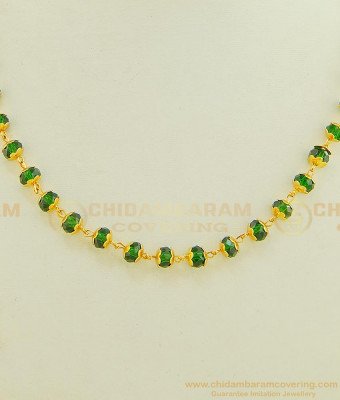 NLC618 - Unique One Gram Gold Plated Green Crystal Chain Necklace for Daily Use