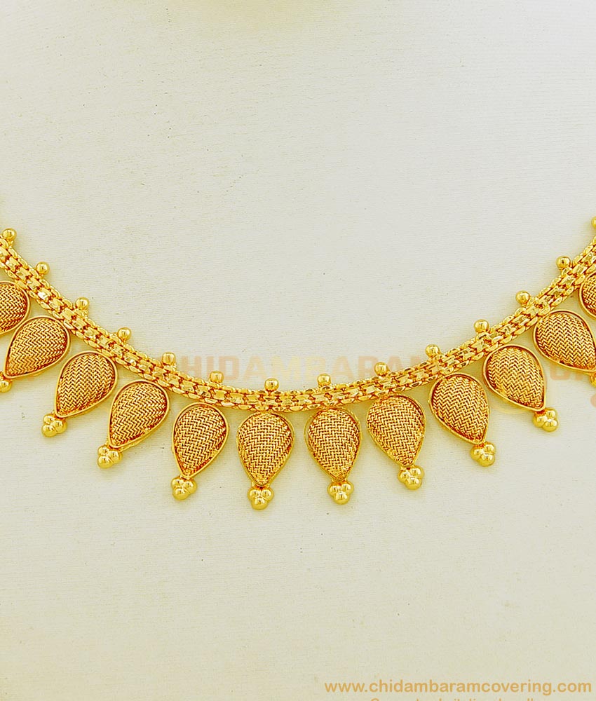 NLC619 - Kerala Jewellery One Gram Gold Plated Net Design Plain Necklace Online