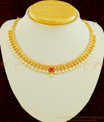 NLC620 - Beautiful One Gram Gold Pearl Necklace Gold Design Party Wear Necklace Online