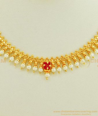 NLC620 - Beautiful One Gram Gold Pearl Necklace Gold Design Party Wear Necklace Online