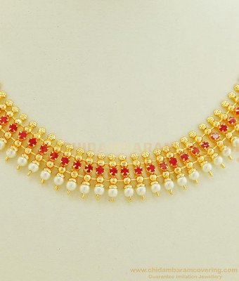 NLC621 - Latest Collection 1 Gram Gold Ruby Stone Original Pearl Necklace for Lehenga 