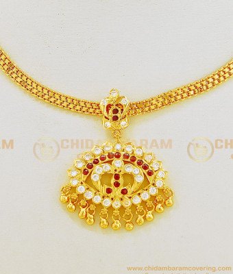 NLC622 - Five Metal Panchaloham White and Ruby Stone Attigai Necklace One Gram Gold Impon Attigai 