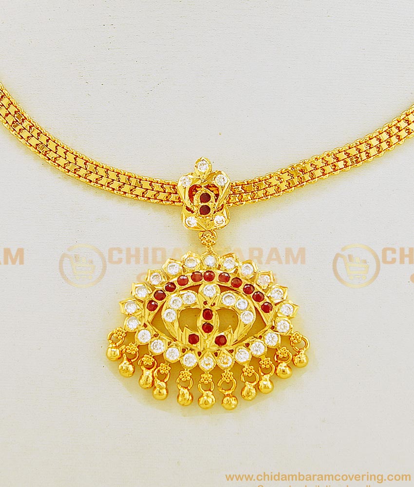 NLC622 - Five Metal Panchaloham White and Ruby Stone Attigai Necklace One Gram Gold Impon Attigai 