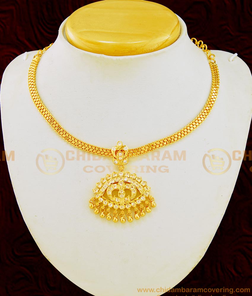 NLC623 - Panchaloham Gold Plated Full White Stone Five Metal Impon Attigai Necklace  