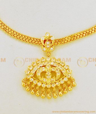 NLC623 - Panchaloham Gold Plated Full White Stone Five Metal Impon Attigai Necklace  