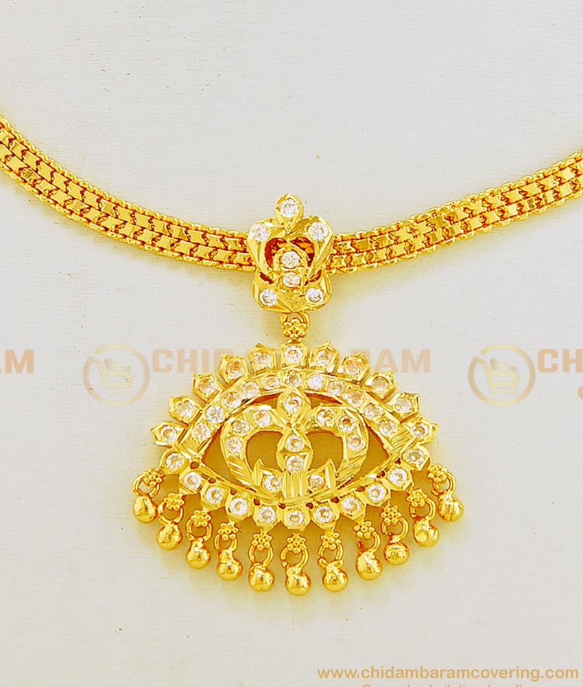 NLC623 - Panchaloham Gold Plated Full White Stone Five Metal Impon Attigai Necklace  