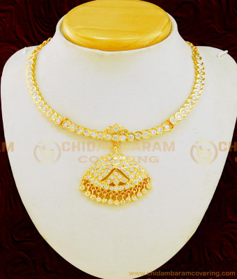 NLC625 - Buy Real Gold Design Full White Stone Five Metal Impon Attigai Necklace Indian Jewellery Online