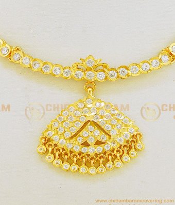 NLC625 - Buy Real Gold Design Full White Stone Five Metal Impon Attigai Necklace Indian Jewellery Online