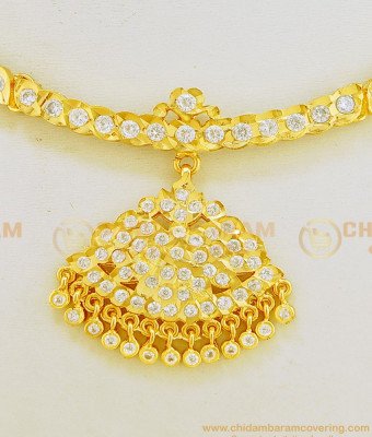 NLC626 - Traditional gold Design First Quality Full White Stone Five Metal Impon Attigai Necklace for Wedding