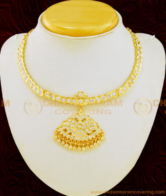 NLC626 - Traditional gold Design First Quality Full White Stone Five Metal Impon Attigai Necklace for Wedding