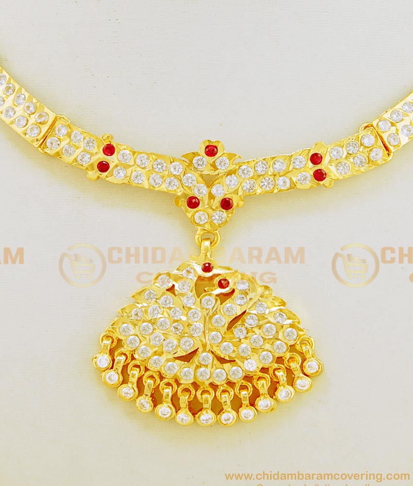 NLC627 - First Quality Getti Metal Gold Attigai Full Stone Swan Design Impon Attigai Necklace 